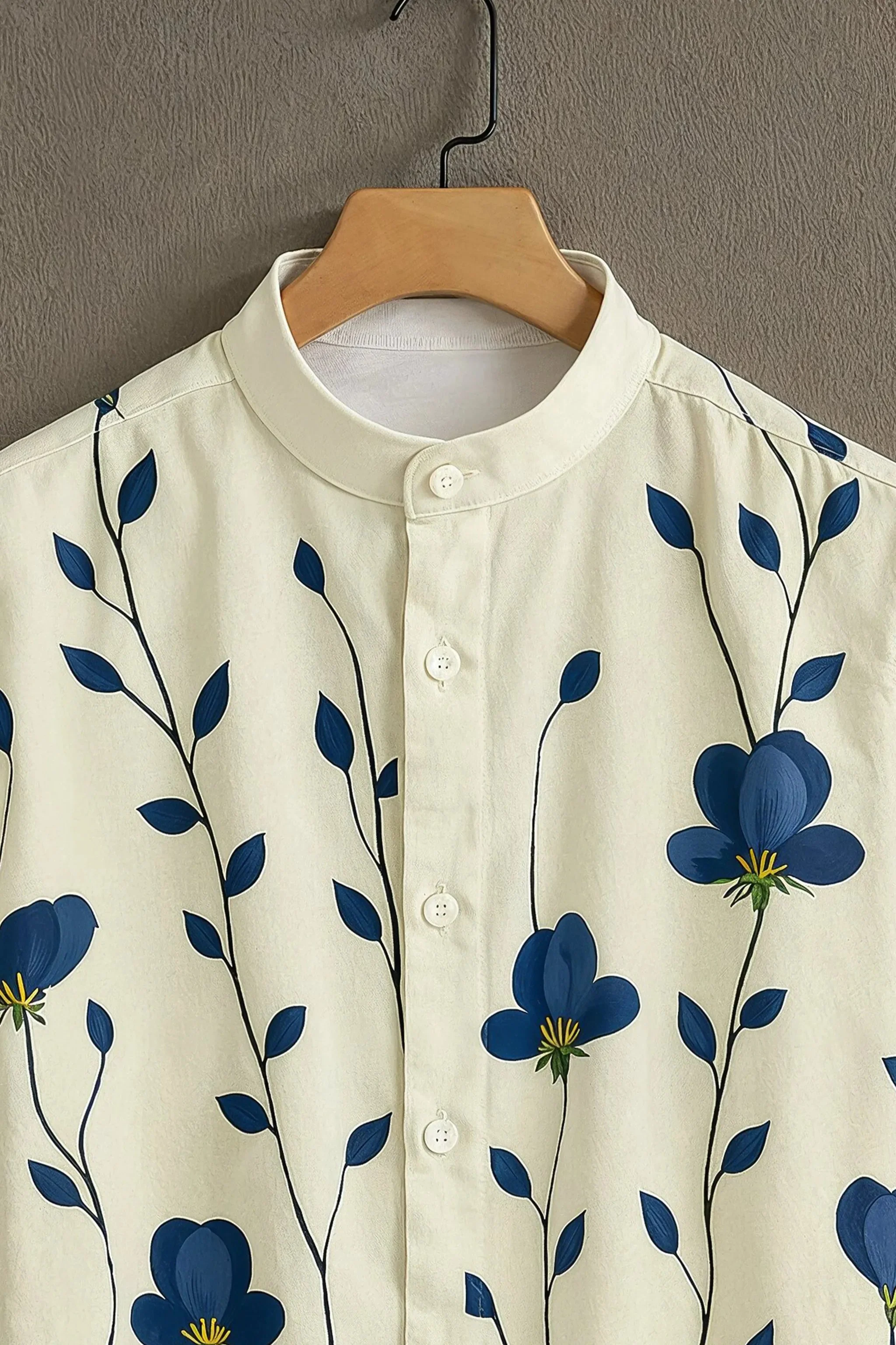 Cream Casual Shirt with Blue Floral Print - Image 2