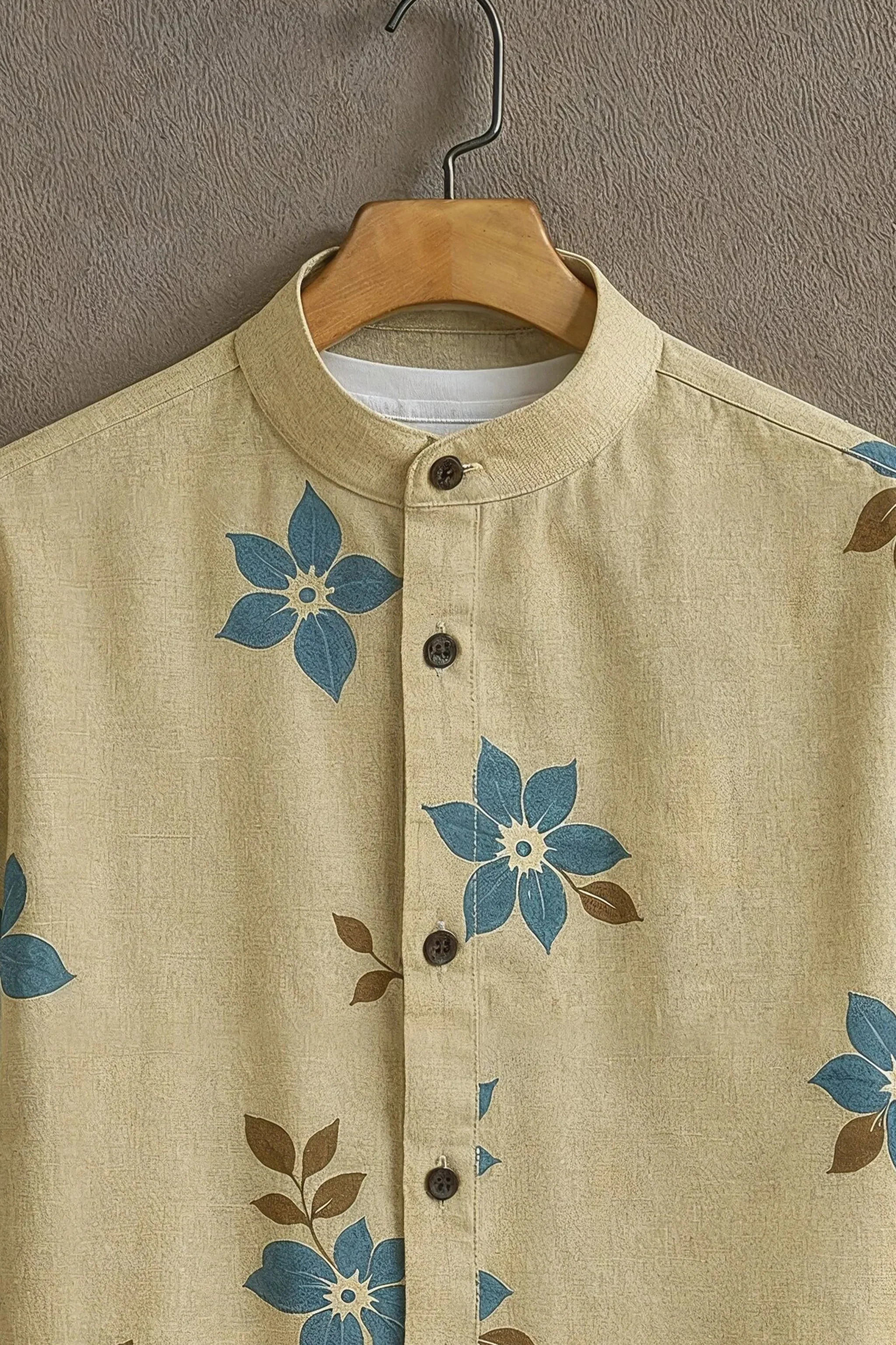 Beige Casual Shirt with Blue Floral Print - Image 2