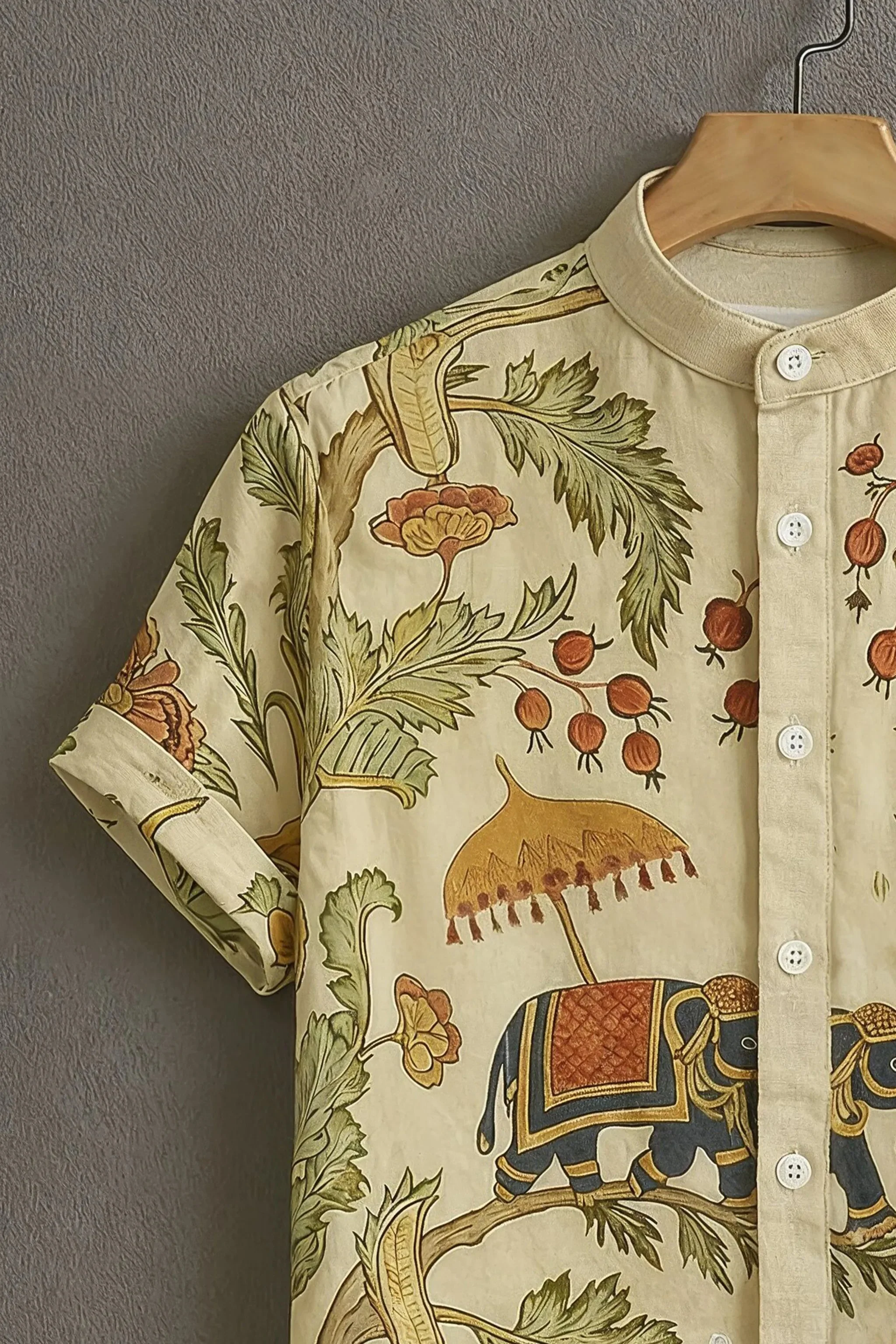 Cream Casual Shirt with Royal Elephant Print - Image 3