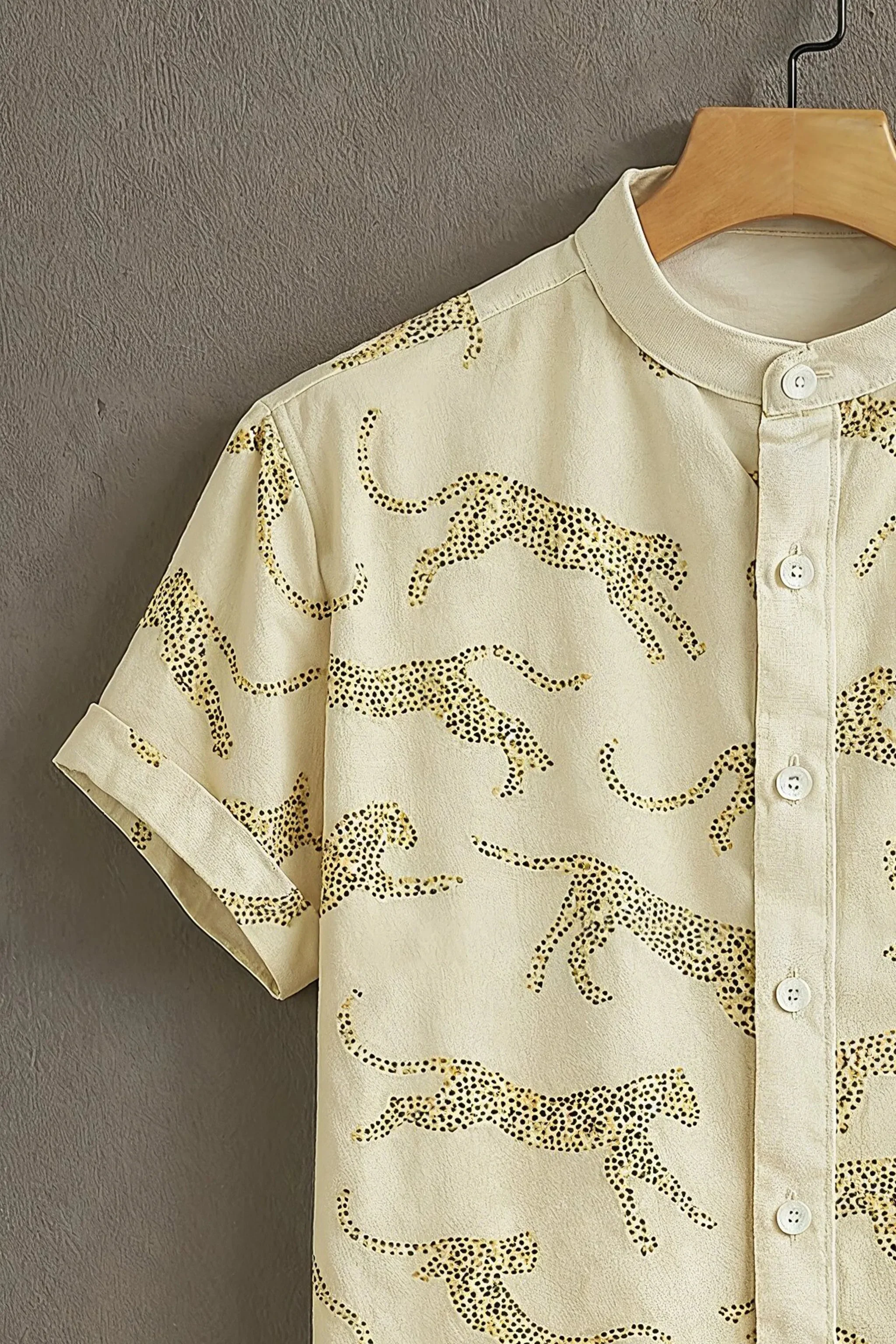 Beige Casual Shirt with Leopard Outline Print - Image 3