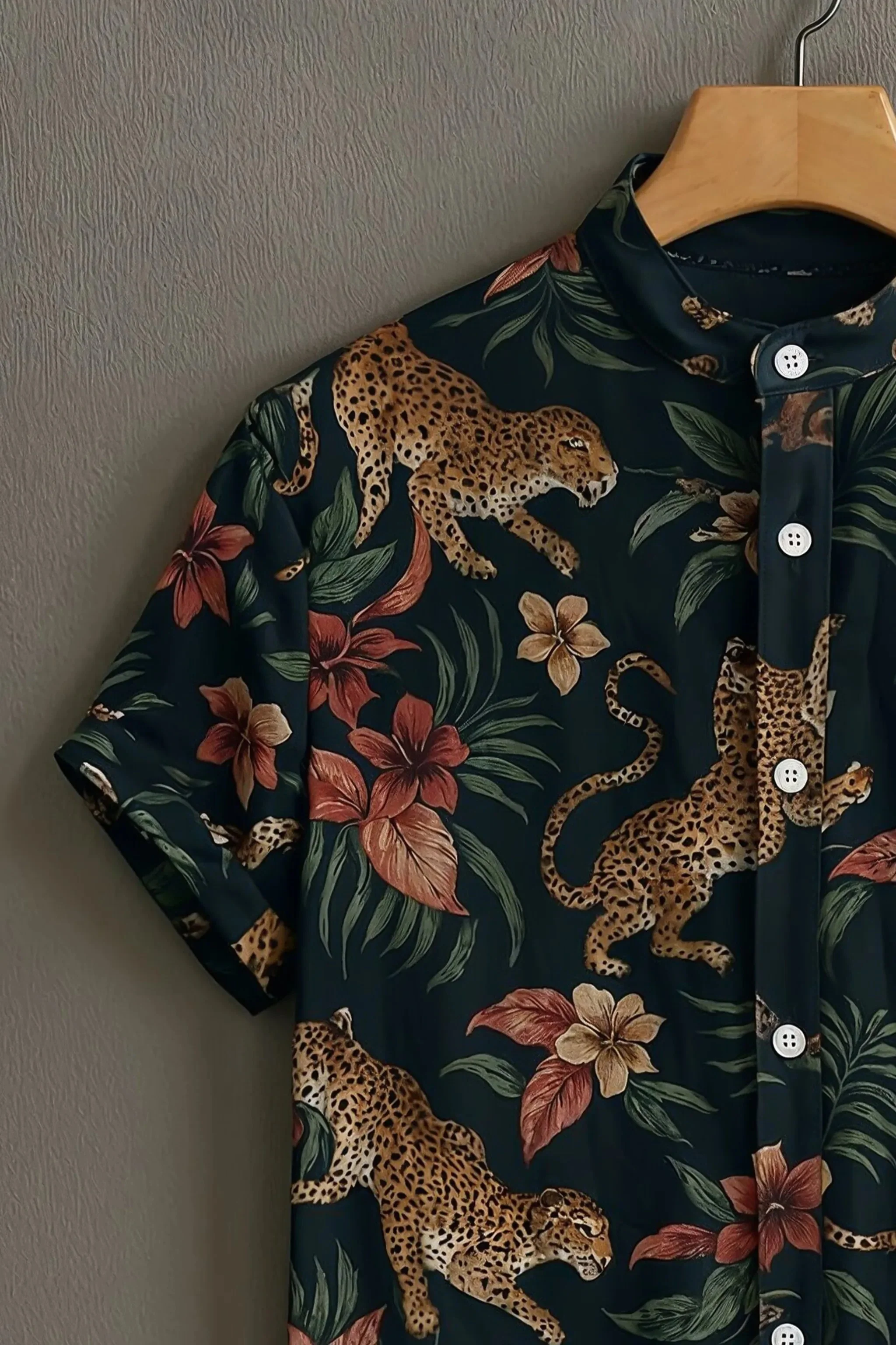 Black Casual Shirt with Leopard & Floral Print - Image 3
