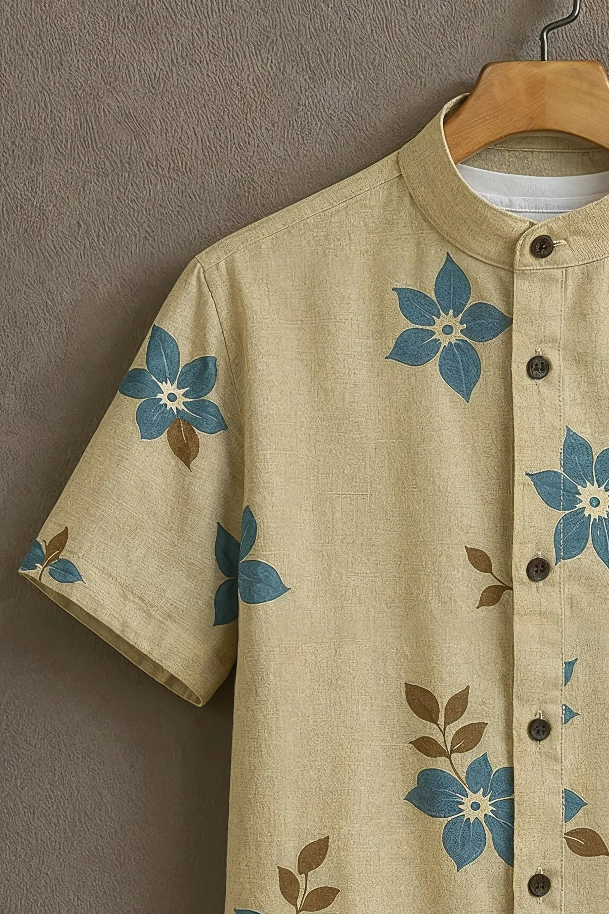 Beige Casual Shirt with Blue Floral Print - Image 3